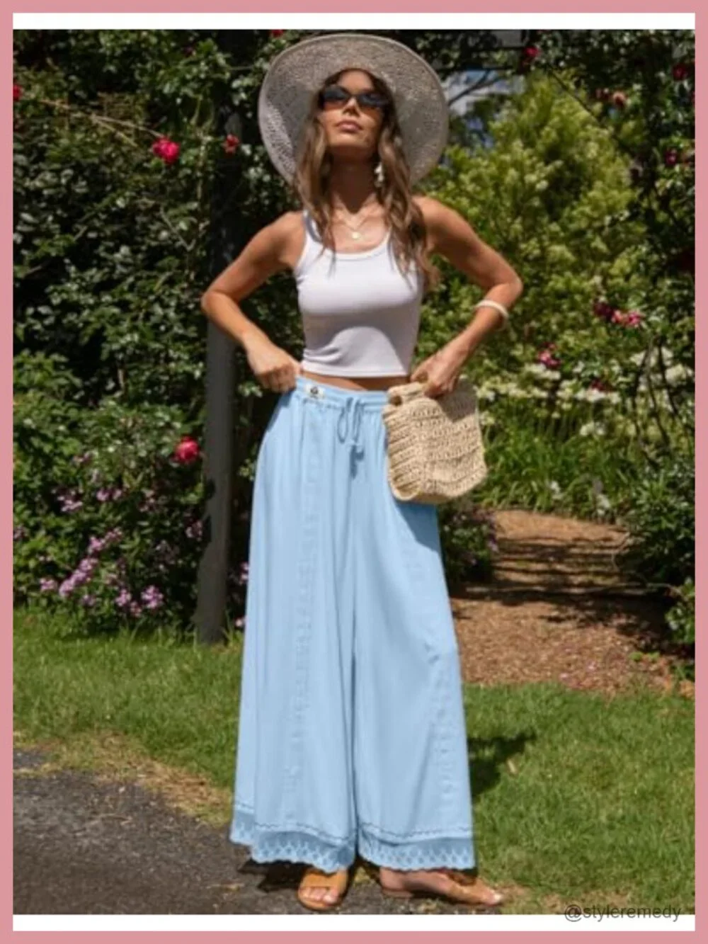 Linen Wide Leg Pants Loose Boho Lounge Beach Vacation Flowy Lace Summer Pants